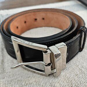 Black Rene Mancini Premium Leather Belt with Silver Buckle
